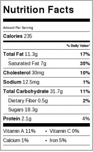 Nutrition Label for Ultimate Butter Cookies