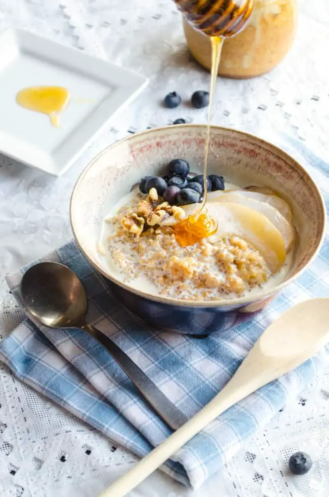 Coconut Porridge With Poached Pears
