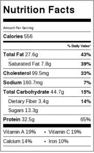 Nutrition label for chicken bow tie pasta
