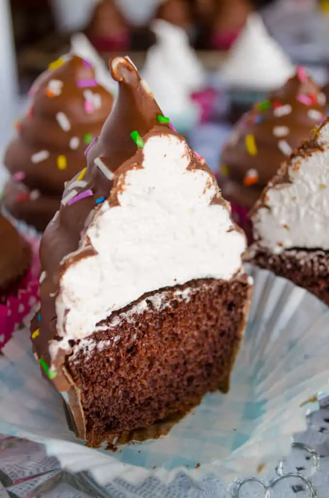 Marshmallow High Hat Cupcakes sliced open