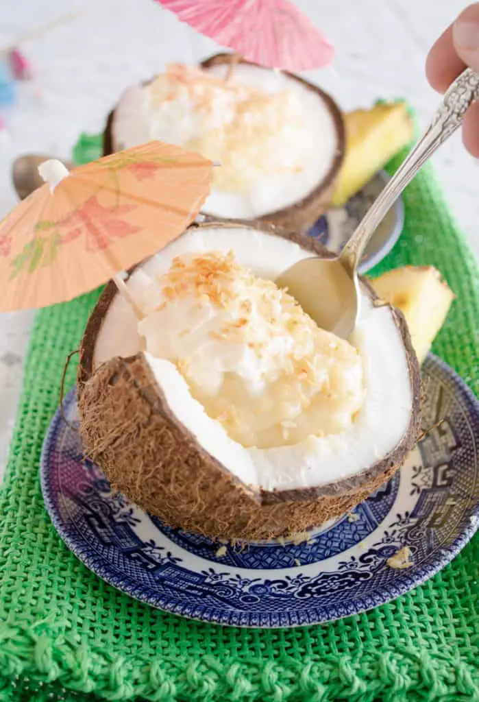 Coconut Cream Pie in a coconut 