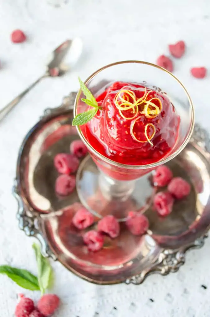 Simple and Healthy Raspberry Sorbet- The Goldilocks Kitchen