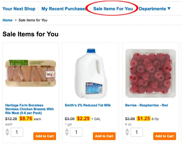 A screen shot of how to order your groceries from Smith's Clicklist.