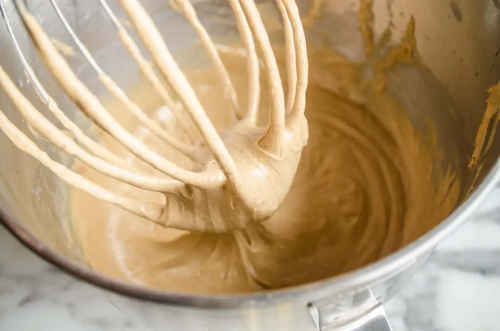 Pumpkin Spice Cheesecake Trifle cake mix on a beater - The Goldilocks Kitchen