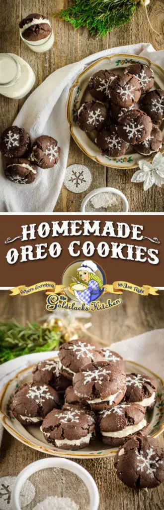Homemade Oreo cookies are rustic, delicious, and so much better than store bought; especially when they're made with love. Pour yourself a tall drink of milk to dunk these classic cookies and fill them with as much filling as you like!