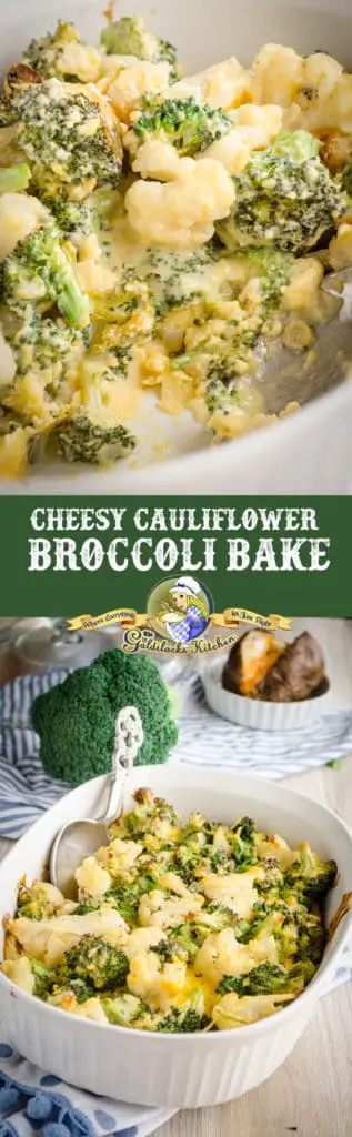 This simple and delicious Cheesy Cauliflower Broccoli Bake makes a great side for any chicken, beef or pork entree.