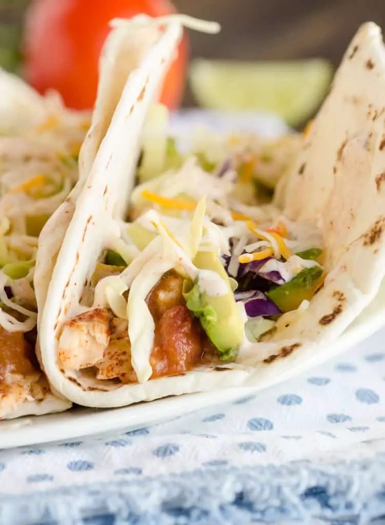 A closeup of the contents of a Baja Fish Tacos - The Goldilocks Kitchen
