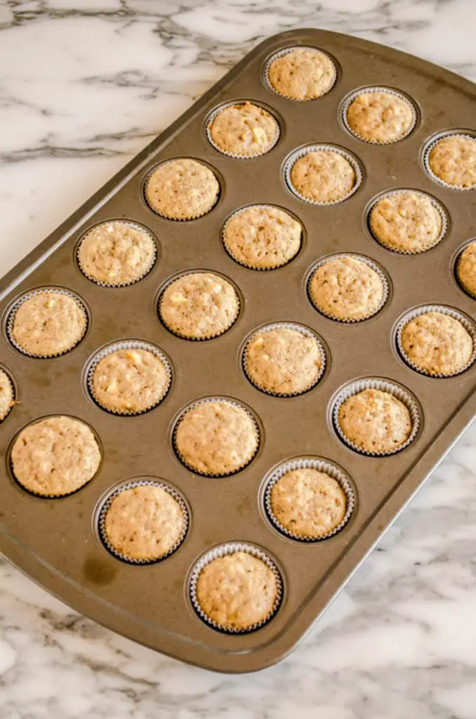 Mini Apple Cinnamon Cupcakes freshly baked and still in the mini muffin tin. - The Goldilocks Kitchen