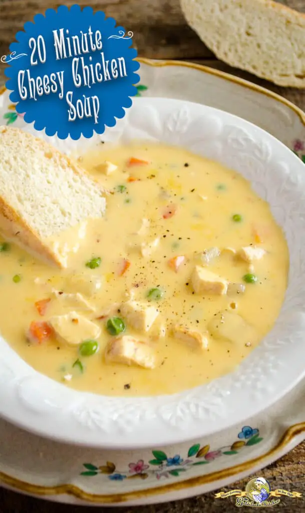Looking for a fast dinner or easy weeknight dinner idea? 20-Minute Cheesy Chicken Soup from The Goldilocks Kitchen is the perfect solution. Made with leftover chicken (or storebought cooked chicken, frozen veggies, a can of soup and some Velveeta cheese. Quick. Satisfying. Easy. Check it out now on The Goldiocks Kitchen and subscribe for more great recipes!