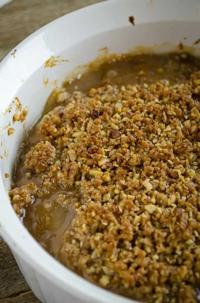 A Ginger-Pear Crisp fresh from the oven and bubbly on the sides.