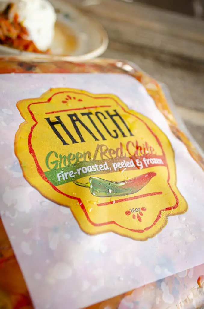 Hatch Green/Red Chile, Fire-roasted, peeled and frozen into a one-pound package.