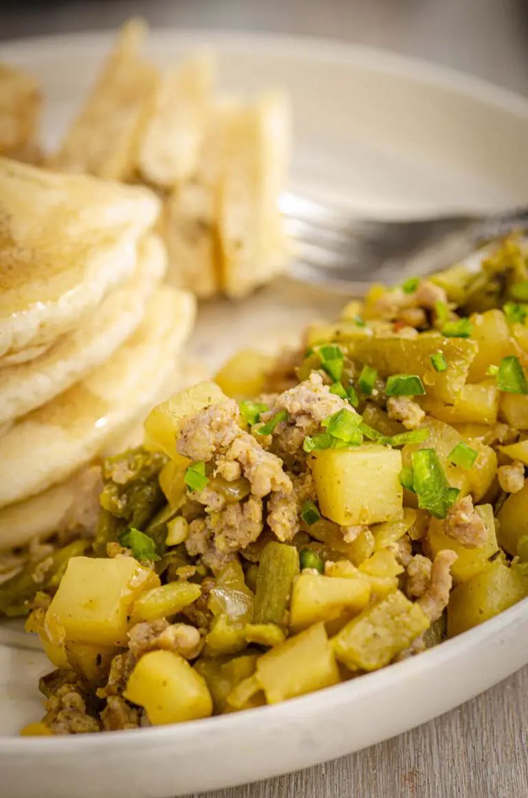 Green Chile Breakfast Hash with sausage and potatoes